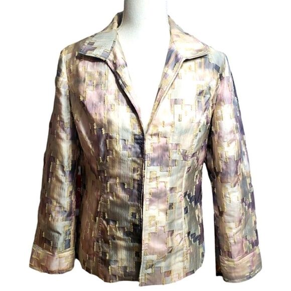 Chico’s Patched-like Fabric Hook&Eye Closure Blazer Sz 0 (US S/4) - Picture 1 of 15